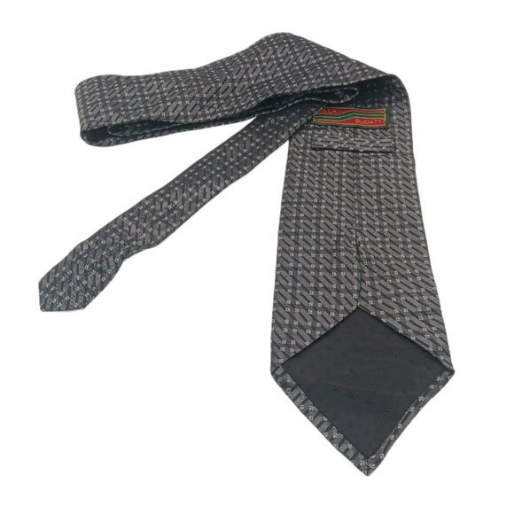 Villa Bugatti Silk Tie Men’s 59.5” Gray Black Geometric Thin Stripe Wide New - Picture 3 of 3